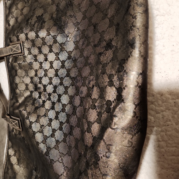 GUCCI Imprime GG Costed Metallic Olive Canvas XL Zip Tote - Picture 14 of 16